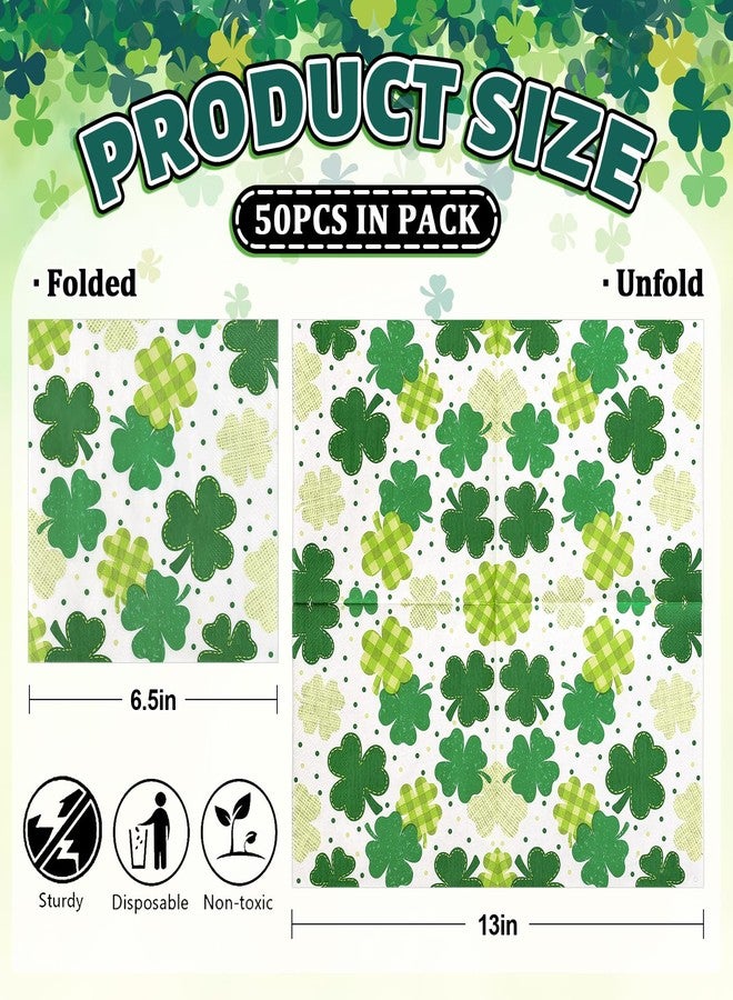 FYSUIMU 50 Pcs St. Patrick's Day Shamrock Paper Napkins Plaid Clover Dot Disposable Napkins Green Luncheon Dinner Napkins for Irish Holiday Party Table Supplies - Image 2